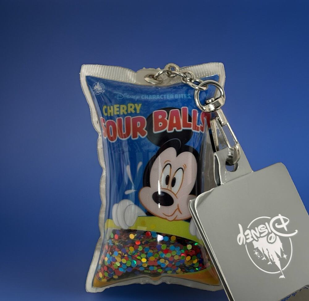 Disney Character Bites Cherry Sour Balls Mickey Mouse Confetti Keychain Bag New